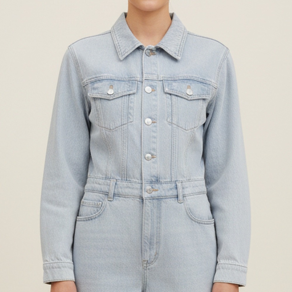 WeWoreWhat NWT Relaxed Denim Jumpsuit Super Light Wash Long Sleeve Women M